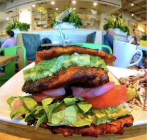 a large sandwich sitting on top of a table