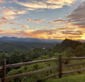 a sunset over a fence