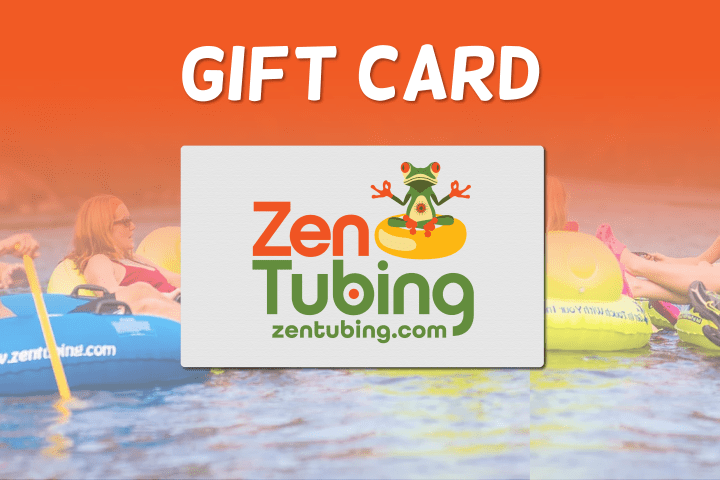 Zen Tubing gift card on image of people tubing in water.